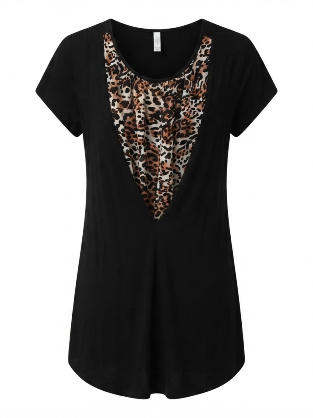 Y2K Black Hi-Low Tunic with Animal Print Pocket Size L